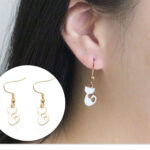 Cute Cat Earrings Handmade DIY Gold Enamel Animal Dangle Earrings For Women - Image 2