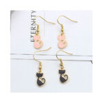 Cute Cat Earrings Handmade DIY Gold Enamel Animal Dangle Earrings For Women - Image 3