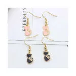 Cute Cat Earrings Handmade DIY Gold Enamel Animal Dangle Earrings For Women - Image 3