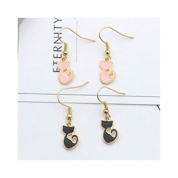 Cute Cat Earrings Handmade DIY Gold Enamel Animal Dangle Earrings For Women - Image 3