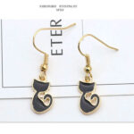Cute Cat Earrings Handmade DIY Gold Enamel Animal Dangle Earrings For Women