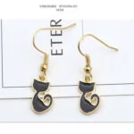Cute Cat Earrings Handmade DIY Gold Enamel Animal Dangle Earrings For Women