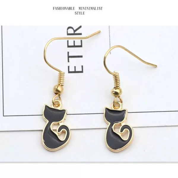 Cute Cat Earrings Handmade DIY Gold Enamel Animal Dangle Earrings For Women - Image 4