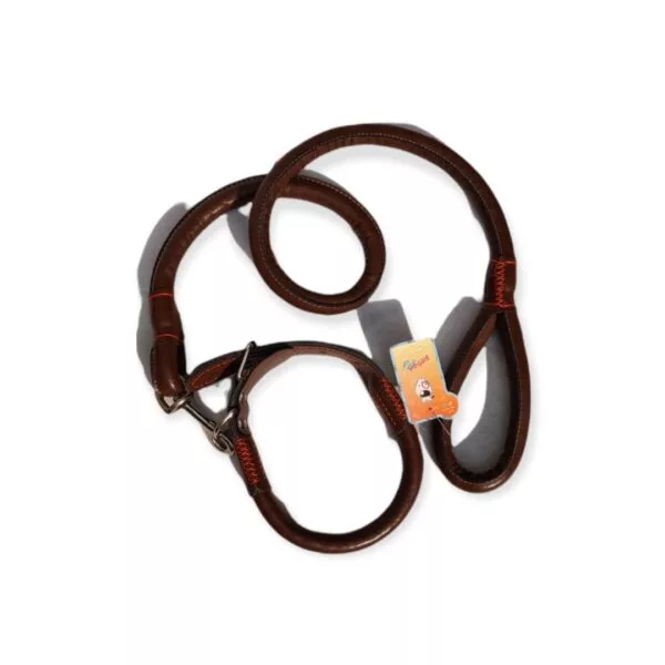 Pure Leather Dog Collar And Leash With Soft Handle - Image 2