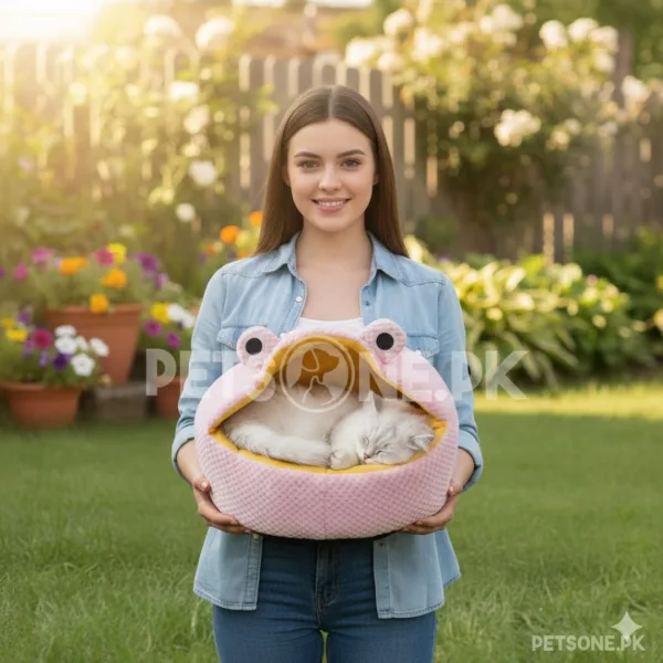 Semi- Enclosed Filling Round With Frog Shap Cat Bed Design – D - Image 4