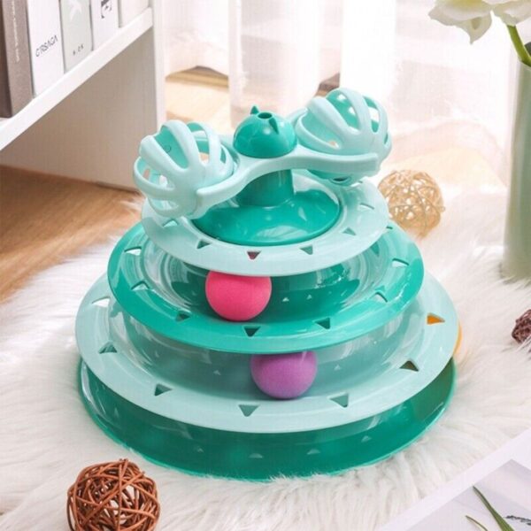 Funny Cat Pet Toy Cat Toys Intelligence Triple Play Disc Cat With Feather – 07 - Image 3