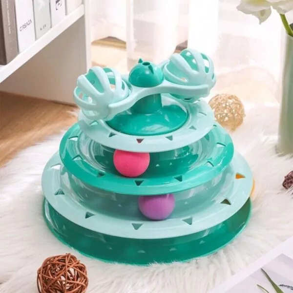 Funny Cat Pet Toy Cat Toys Intelligence Triple Play Disc Cat With Feather – 07 - Image 3