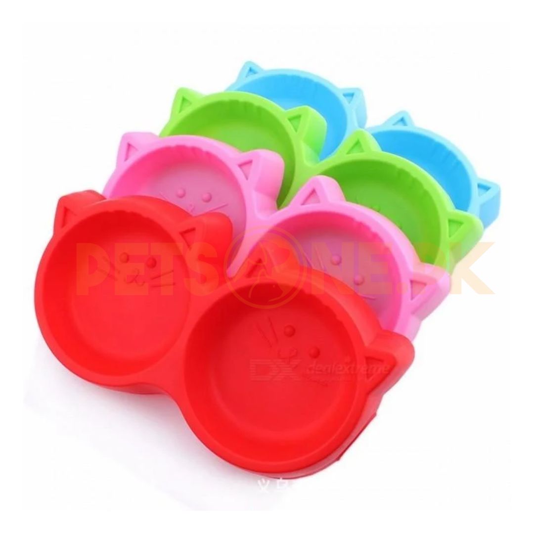 Plastic Pet Dual Food Bowl – Kitty Face Plastic Pet Dual Food Bowl – Kitty Face - Image 1