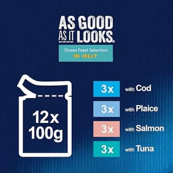 Purina Felix As Good As it Looks Cat Food Ocean Feast Selection In Jelly – 12 Pouch Box - Image 4