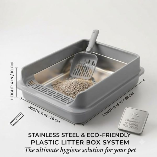 Stainless Steel Kitty Litter Tray with Rim - Image 2