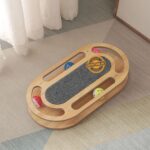 Wooden Cat Playing Track Tower Oval Shape