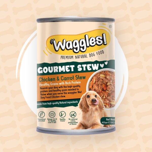 Waggles Dog Wet Food Chicken And Carrot Gourmet Stew – 400 Gram - Image 2