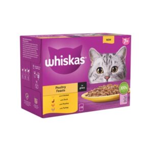 WHISKAS 7+ Cat Pouches Poultry Feast in Gravy 12 x 85 Gram