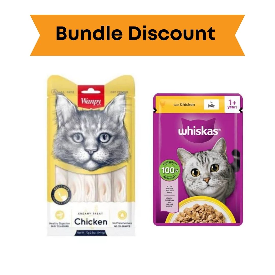 01 Bundle: Wanpy Lickable Treats For Cat – Chicken / Whiskas Jelly Pouch - Image 1