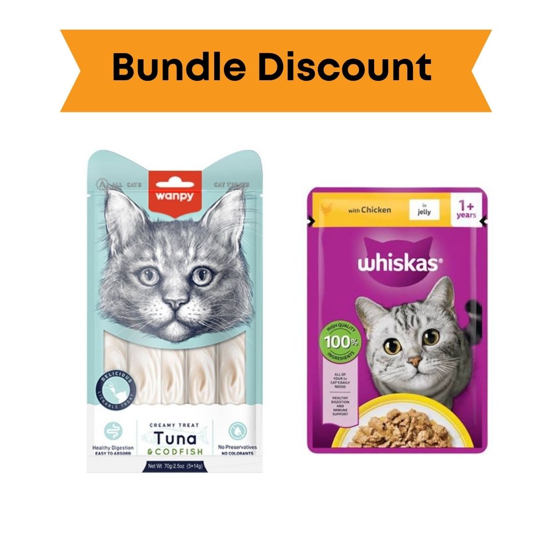 03 Bundle: Wanpy Lickable Treats For Cat – Tuna and Codfish / Whiskas Jelly Pouch - Image 1