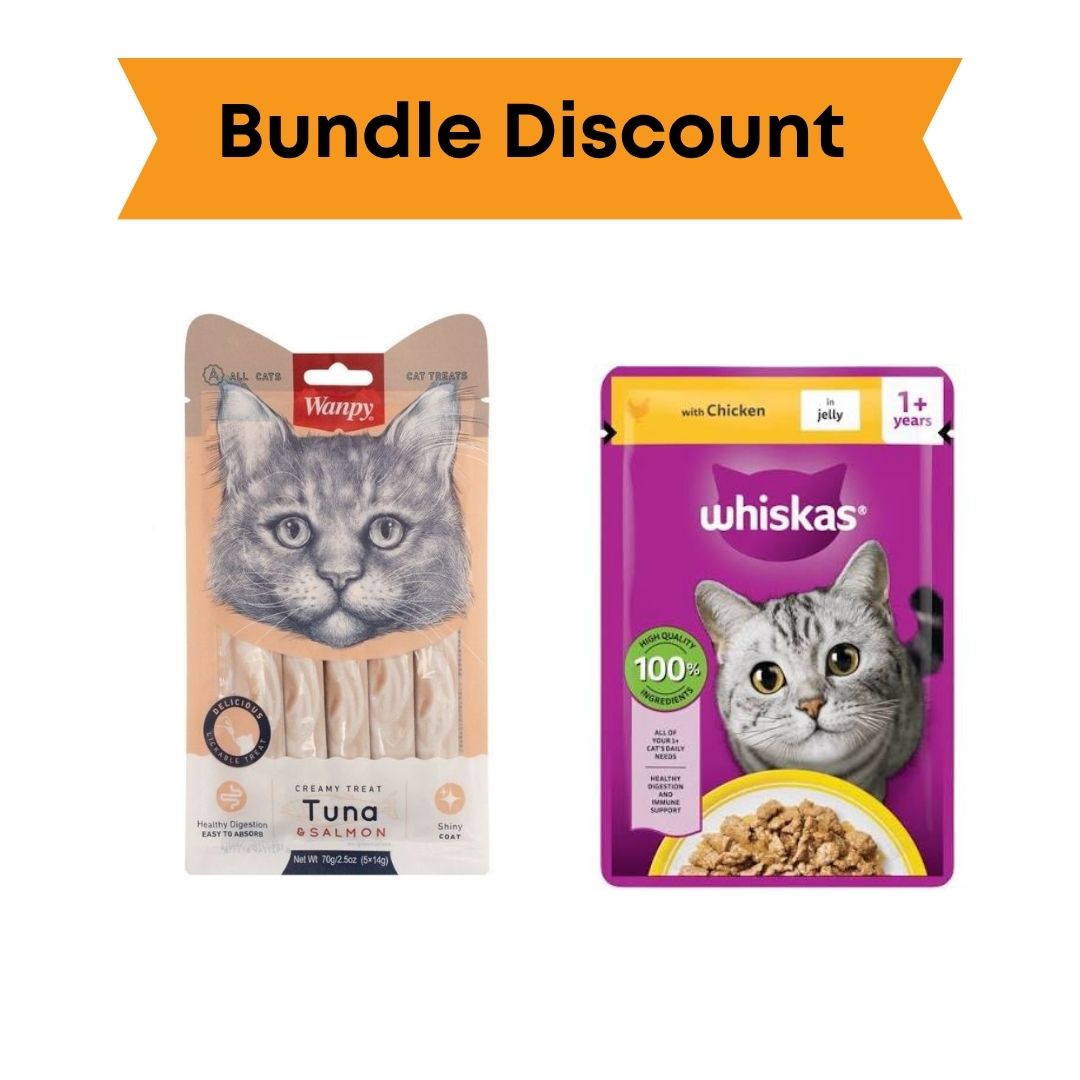 04 Bundle: Wanpy Lickable Treats For Cat – Tuna Salmon / Whiskas Jelly Pouch - Image 1