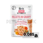 Brit Care Wet Food Pouch / For Cats / Fillets In Gravy / Tender Turkey And Savory Salmon Flavor – 85 Gram