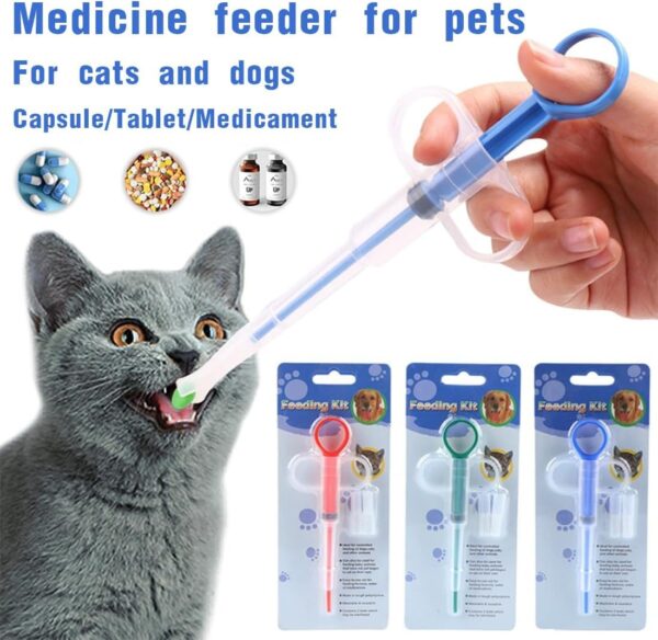 3-Piece Pill Gun Kit for Pets – Reusable Syringe with Silicone Tip for Pills, Liquid, Capsule Dispenser for Cats, Dogs