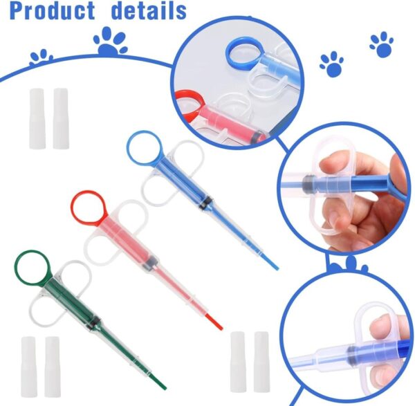 3-Piece Pill Gun Kit for Pets – Reusable Syringe with Silicone Tip for Pills, Liquid, Capsule Dispenser for Cats, Dogs