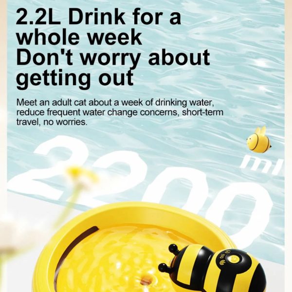 Honey Bee Shaped Rechargeable Water Fountain for Cats with Motion Sensor - Image 9