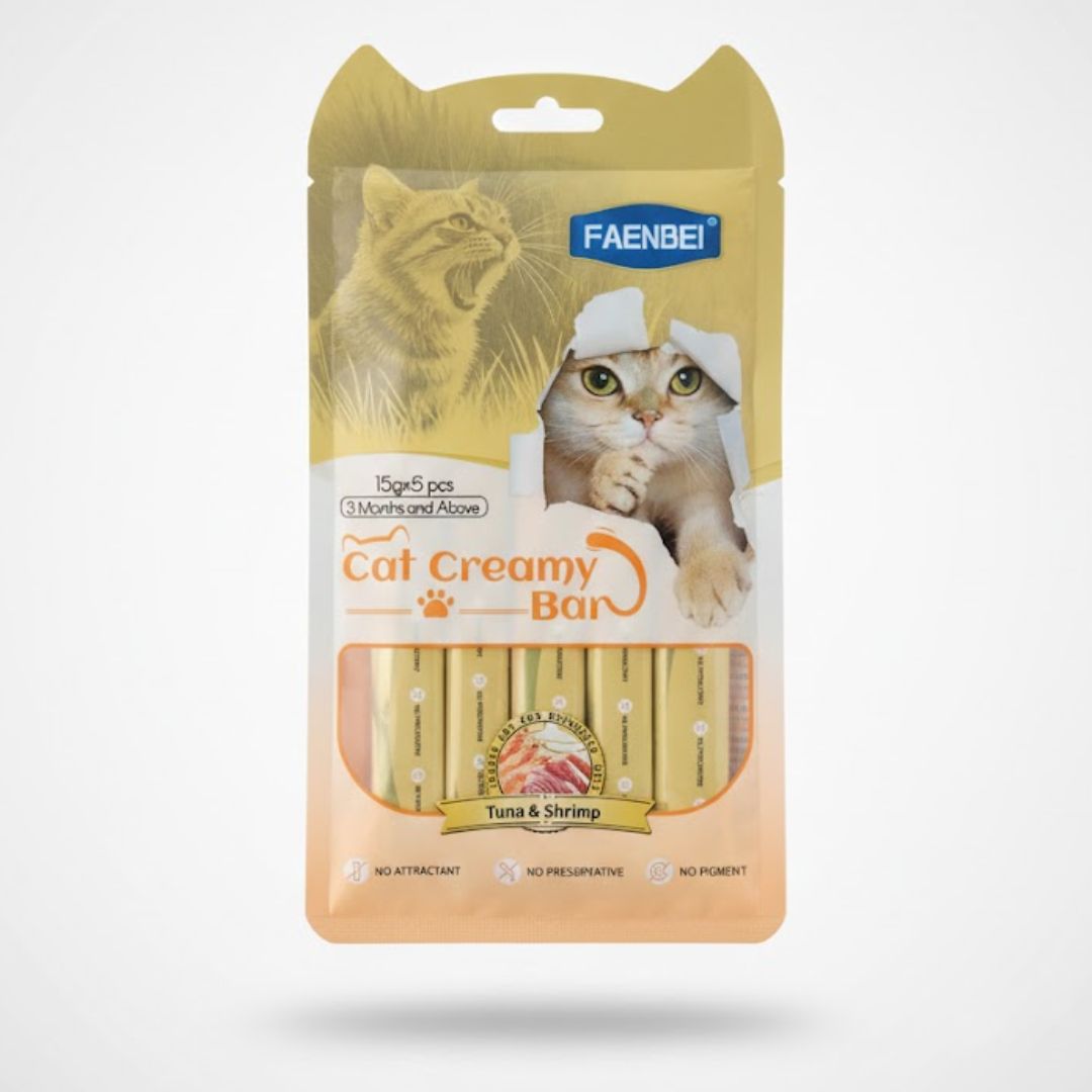 Faenbei Cat Creamy Treats – (15 Gram x 5 pcs) – Tuna And Shrimp