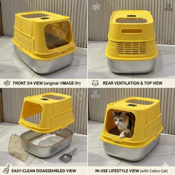 Large Litter Box With Stainless Steel Tray - Image 4