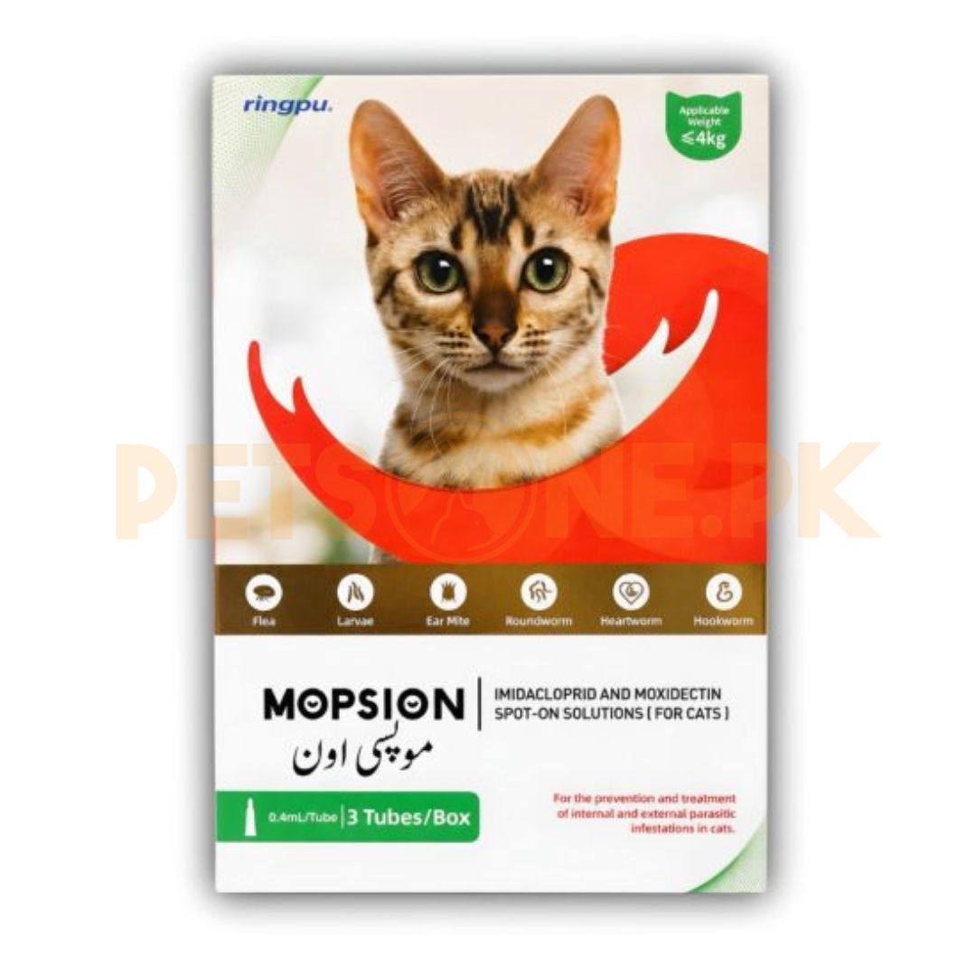 Mopsion Spot On for Cats Under 4kg - Flea, Ear Mite And Worm Protection 1-Tube (0.4ML) Mopsion Spot On for Cats Under 4kg - Flea, Ear Mite And Worm Protection 1-Tube (0.4ML) - Image 1