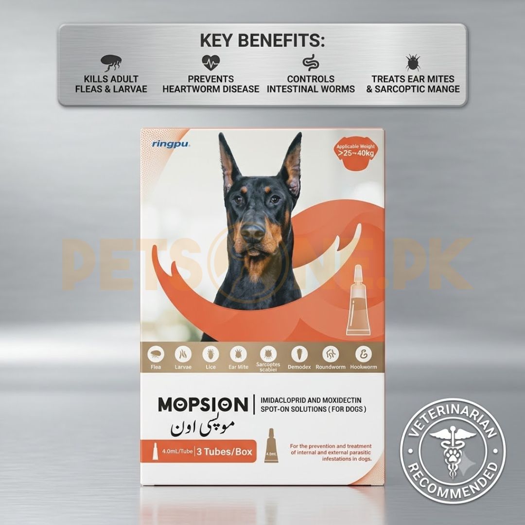 Mopsion Spot on Solution For Dogs (24-40kg) Ear Mite And Worm Protection 1-Tube (4.0ML) Mopsion Spot on Solution For Dogs (24-40kg) Ear Mite And Worm Protection 1-Tube (4.0ML) - Image 1