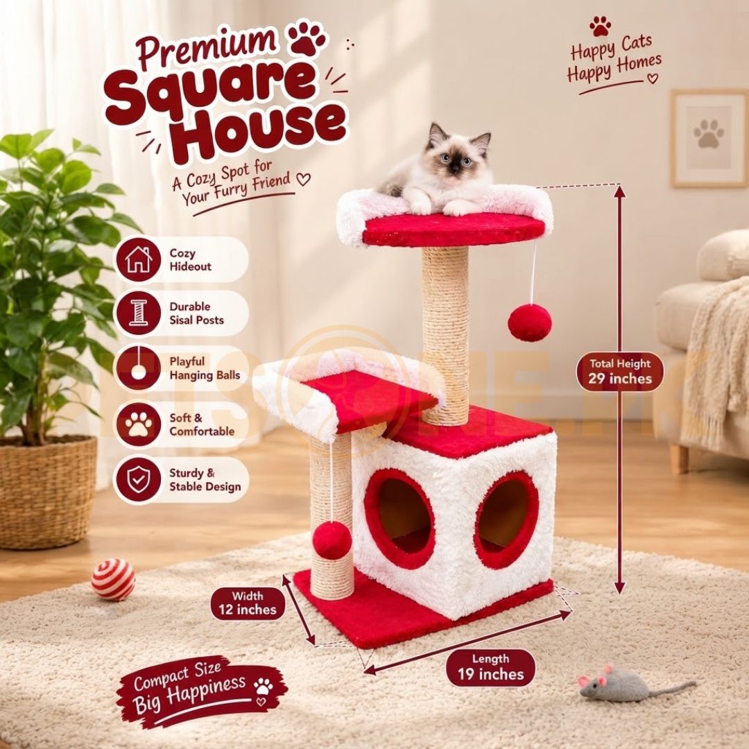 Scratching Post For Cats – Square House Design Scratching Post For Cats – Square House Design - Image 1