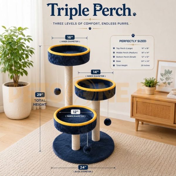 Scratching Post For Cats – Triple Perch Design - Image 2